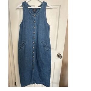 Sonoma Denim Midi Dress Jumper Womens Small Vintage Button Front Sleeveless‎